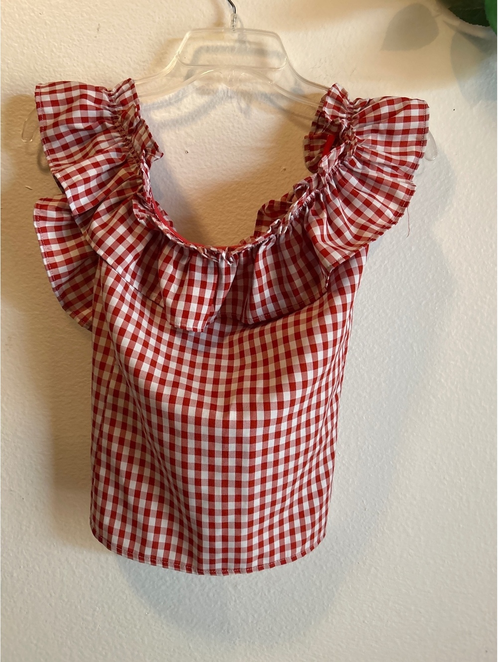 Peppermayo Red and White Gingham Ruffle Sleeve Blouse Size 2XL